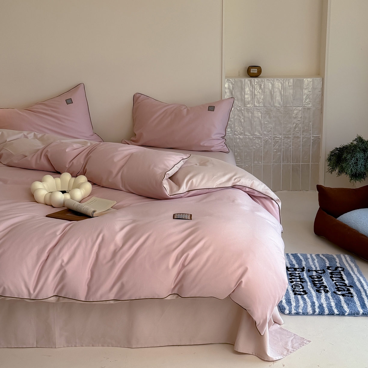 91家纺网 家纺一手货源 找家纺 简纯主义 2025新款全棉纯棉磨毛四件套-多巴胺系列 樱花粉