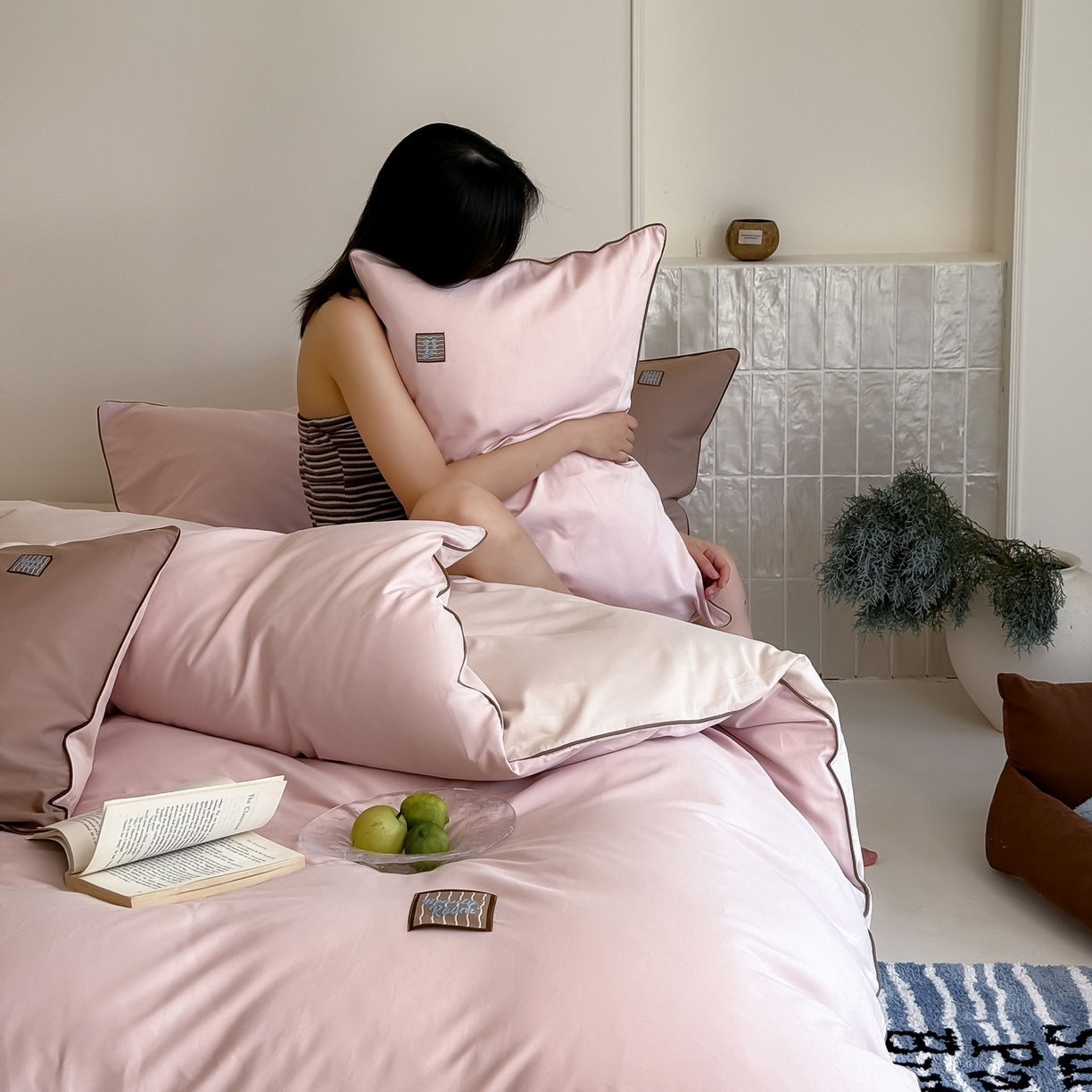 91家纺网 家纺一手货源 找家纺 简纯主义 2025新款全棉纯棉磨毛四件套-多巴胺系列 樱花粉