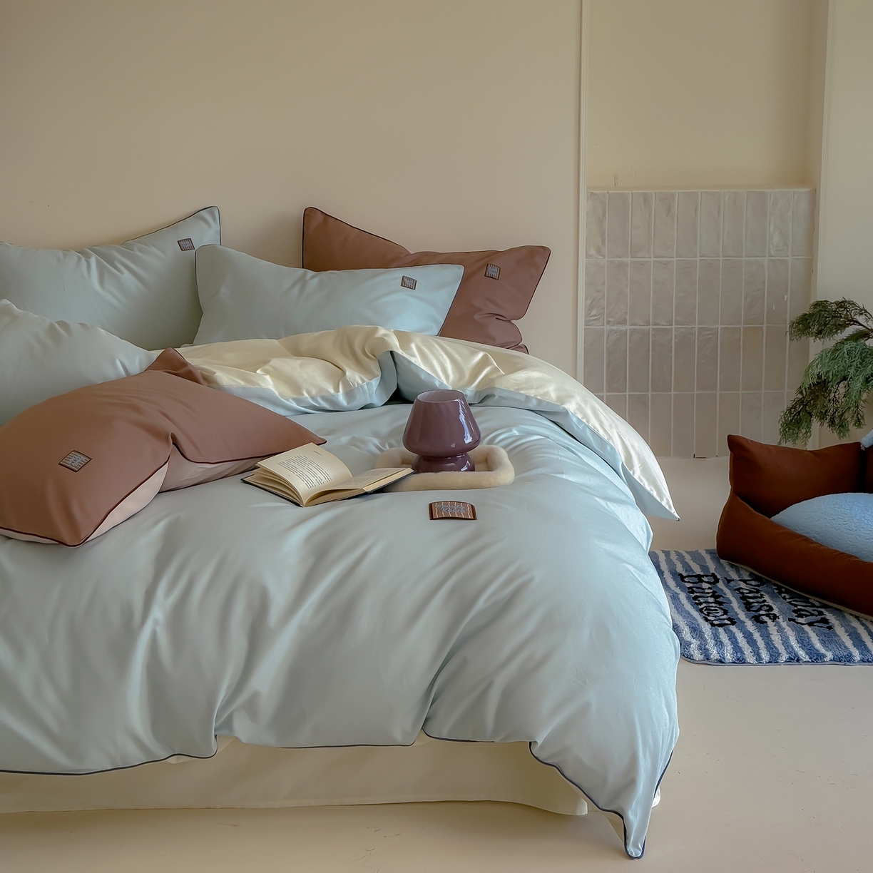 91家纺网 家纺一手货源 找家纺 简纯主义 2025新款全棉纯棉磨毛四件套-多巴胺系列 云山蓝