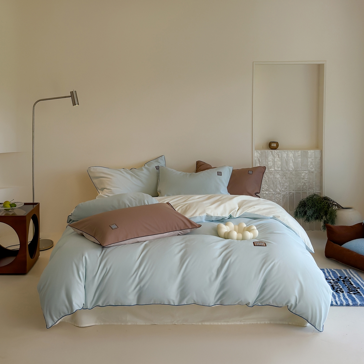 简纯主义 2025新款全棉纯棉磨毛四件套-多巴胺系列 云山蓝