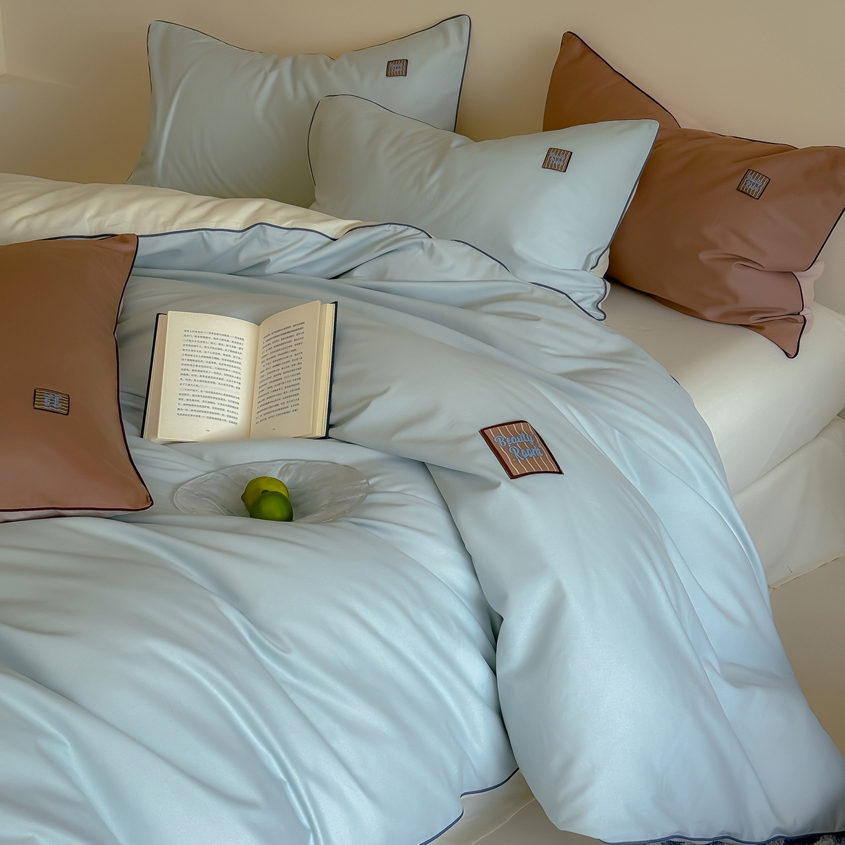 91家纺网 家纺一手货源 找家纺 简纯主义 2025新款全棉纯棉磨毛四件套-多巴胺系列 云山蓝