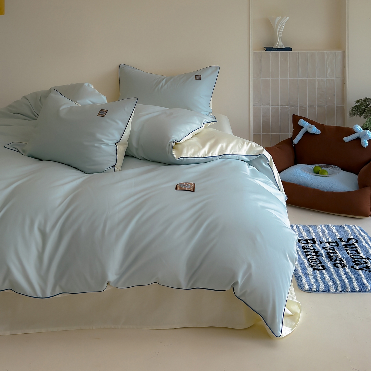 91家纺网 家纺一手货源 找家纺 简纯主义 2025新款全棉纯棉磨毛四件套-多巴胺系列 云山蓝