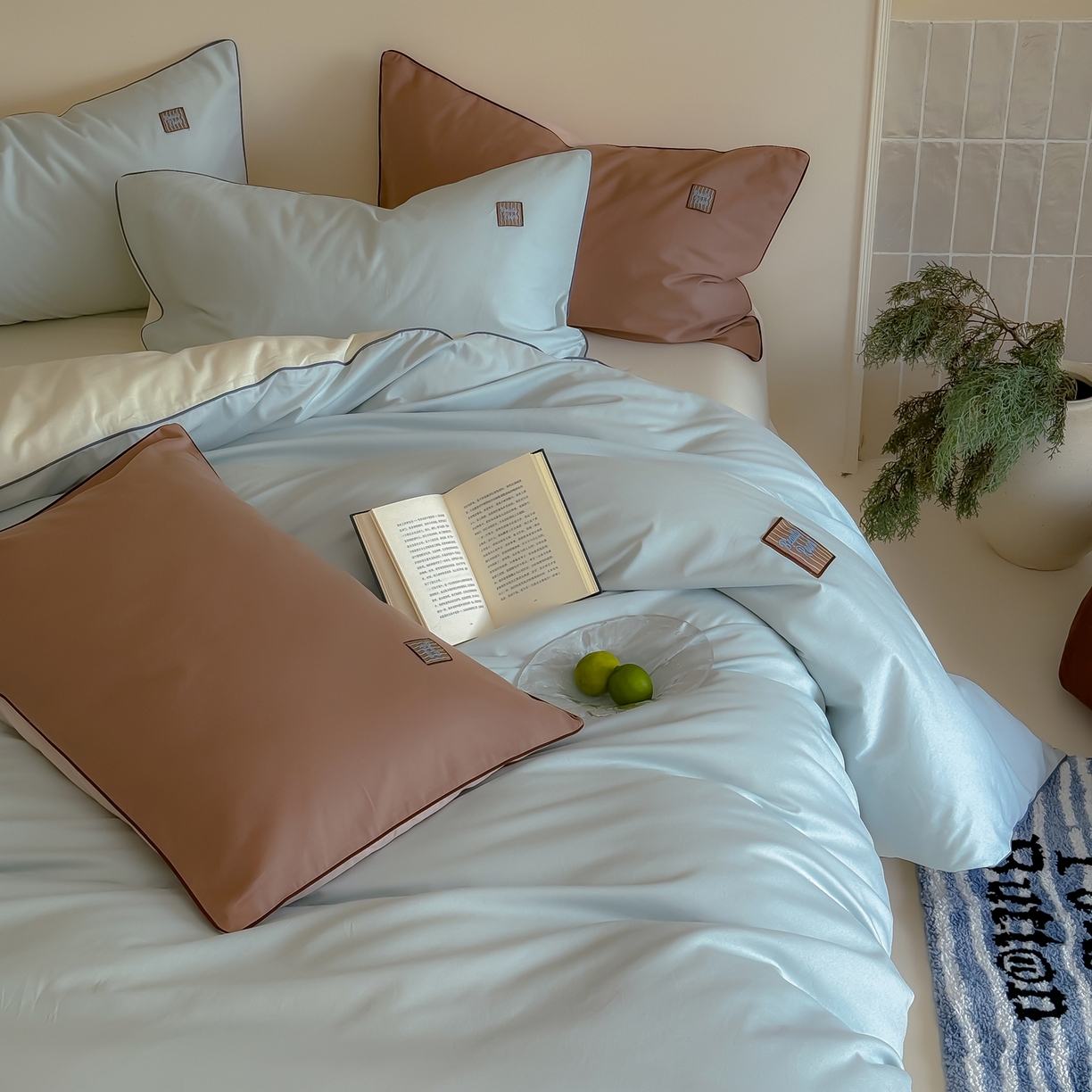 91家纺网 家纺一手货源 找家纺 简纯主义 2025新款全棉纯棉磨毛四件套-多巴胺系列 云山蓝