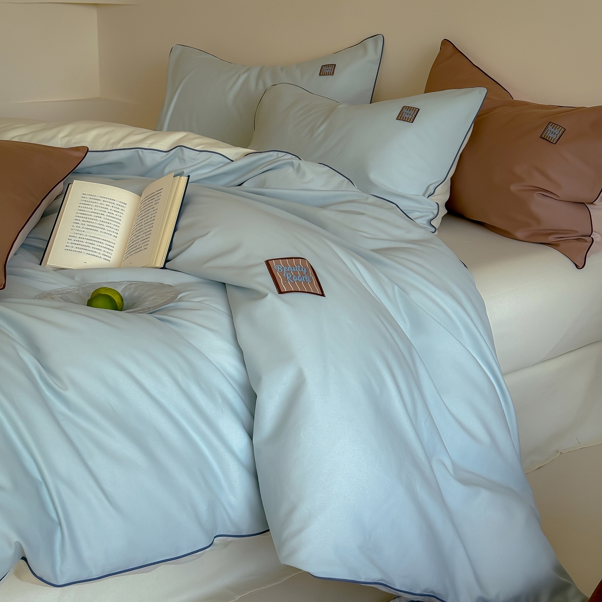 91家纺网 家纺一手货源 找家纺 简纯主义 2025新款全棉纯棉磨毛四件套-多巴胺系列 云山蓝