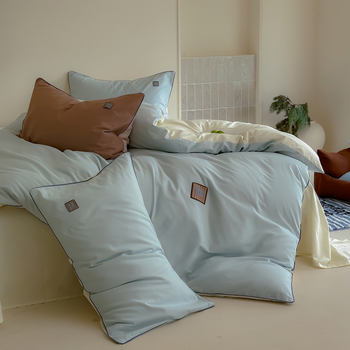 91家纺网 家纺一手货源 找家纺 简纯主义 2025新款全棉纯棉磨毛四件套-多巴胺系列 云山蓝