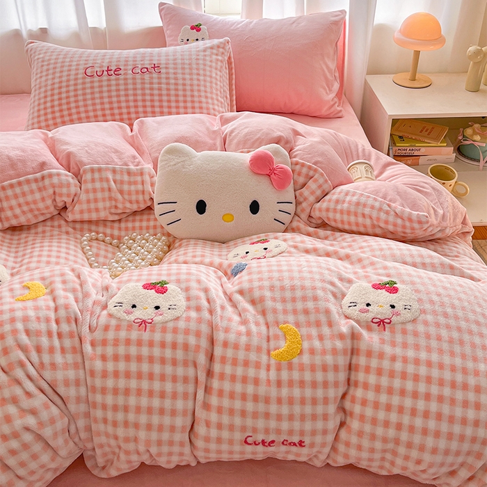 如一 2025新款卡通毛巾绣系列牛奶绒四件套第二批 星月猫咪