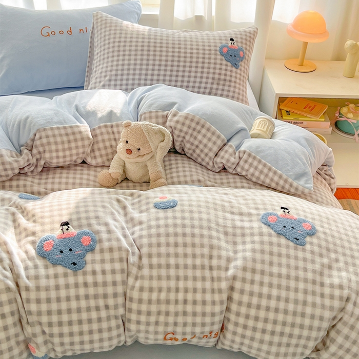 如一 2025新款卡通毛巾绣系列牛奶绒四件套第二批 晚安小象