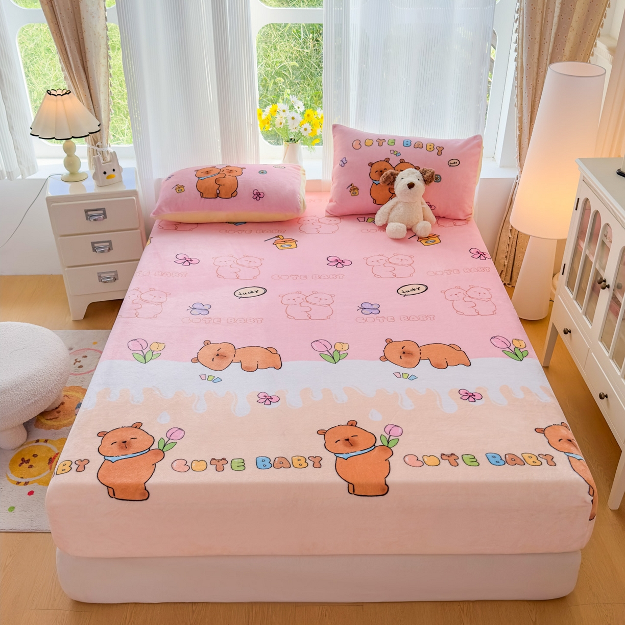 91家纺网 家纺一手货源 找家纺 （总）浩诚 2025新款大版原创设计卡皮巴拉高克重牛奶绒单床笠