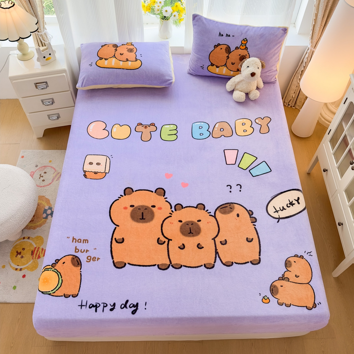 91家纺网 家纺一手货源 找家纺 （总）浩诚 2025新款大版原创设计卡皮巴拉高克重牛奶绒单床笠