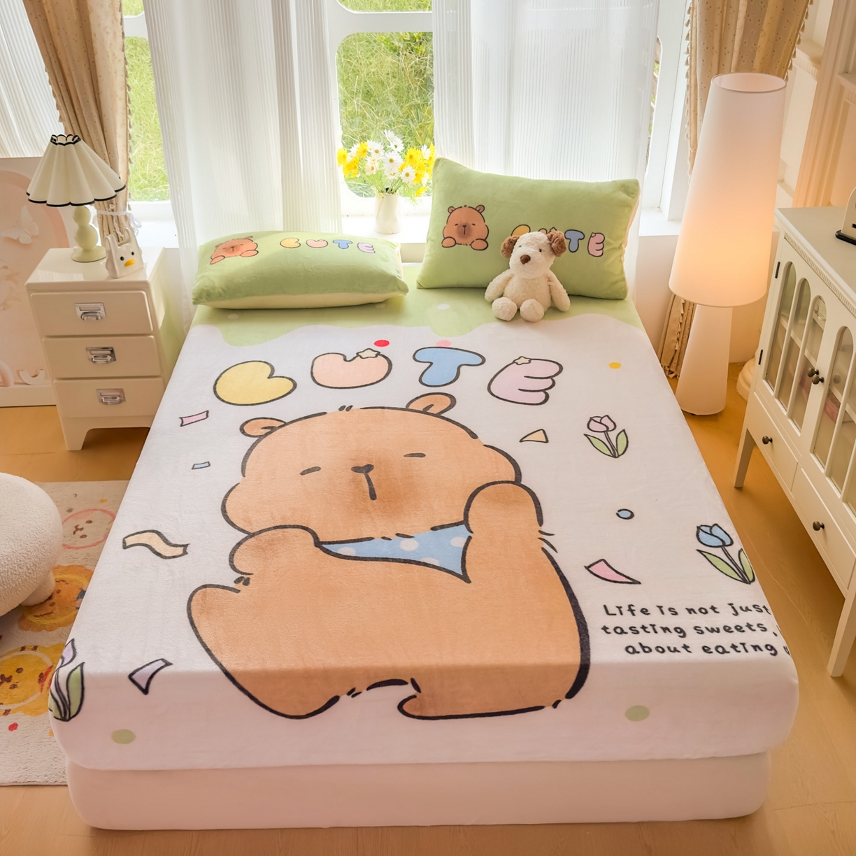 浩诚 2025新款大版原创设计卡皮巴拉高克重牛奶绒单床笠 水豚巴拉