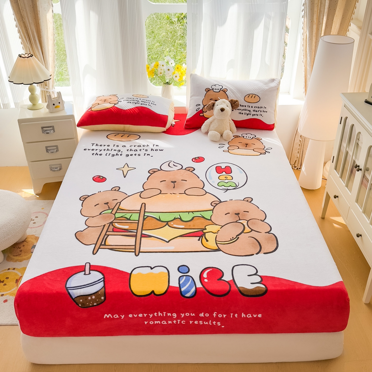 浩诚 2025新款大版原创设计卡皮巴拉高克重牛奶绒单床笠 汉堡巴拉