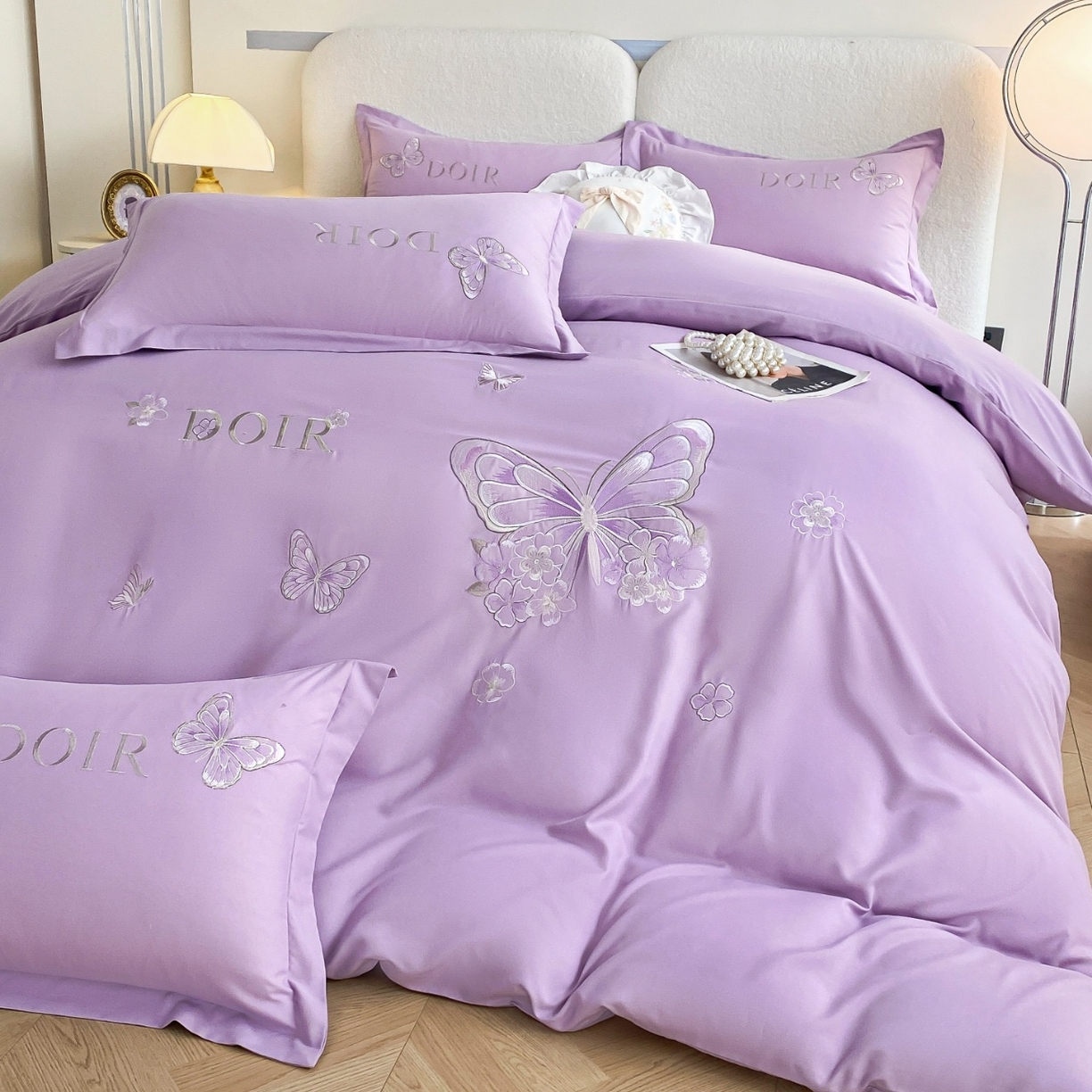 大麦乐田 2025新款糯小棉吊边四件套-蝶梦花语（不带立体花） 蝶梦花语 浅紫