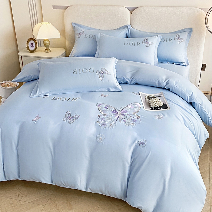 91家纺网 家纺一手货源 找家纺 （总）大麦乐田 2025新款糯小棉立体绣花吊边四件套-蝶梦花语