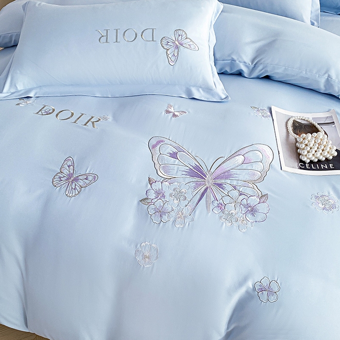 91家纺网 家纺一手货源 找家纺 大麦乐田 2025新款糯小棉立体绣花吊边四件套-蝶梦花语 蝶梦花语 浅兰