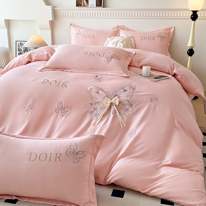 91家纺网 家纺一手货源 找家纺 大麦乐田 2025新款糯小棉立体绣花吊边四件套-蝶梦花语 蝶梦花语 粉玉