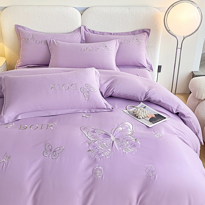 91家纺网 家纺一手货源 找家纺 大麦乐田 2025新款糯小棉立体绣花吊边四件套-蝶梦花语 蝶梦花语 浅紫