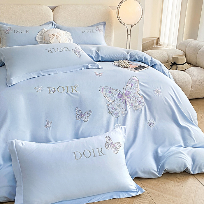 91家纺网 家纺一手货源 找家纺 （总）大麦乐田 2025新款糯小棉立体绣花吊边四件套-蝶梦花语