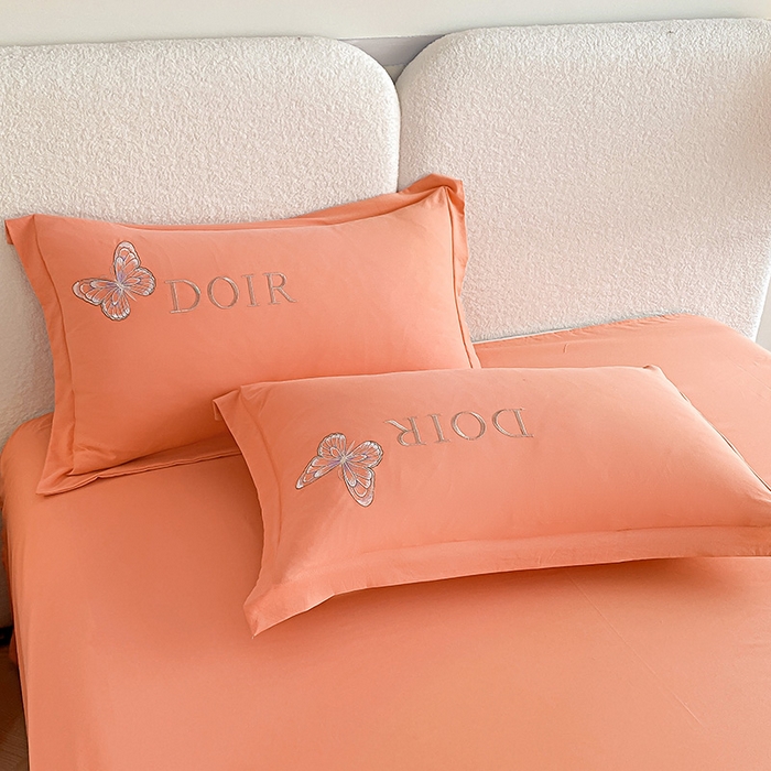 91家纺网 家纺一手货源 找家纺 大麦乐田 2025新款糯小棉立体绣花吊边四件套-蝶梦花语 蝶梦花语 桔色