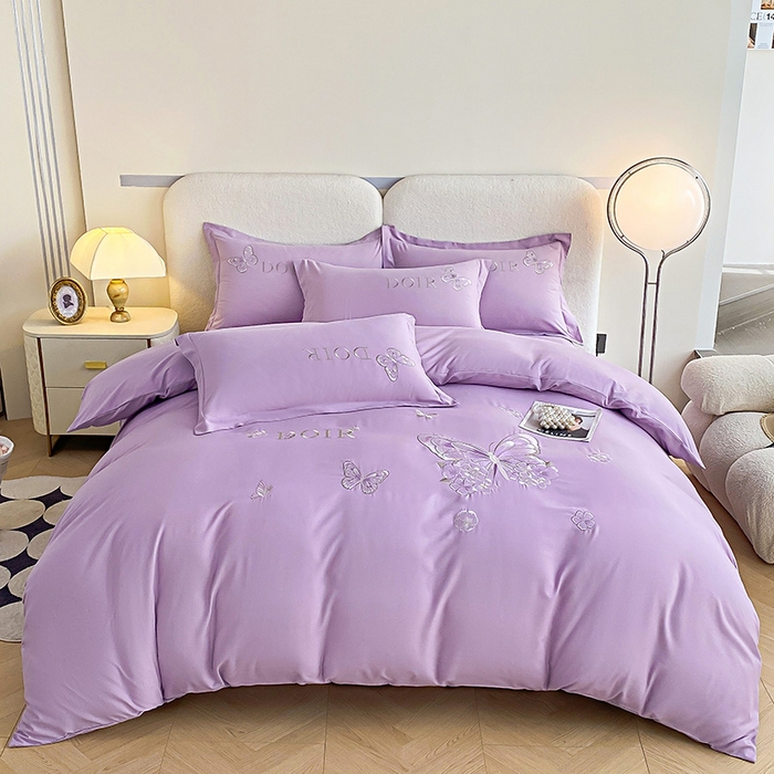 91家纺网 家纺一手货源 找家纺 大麦乐田 2025新款糯小棉立体绣花吊边四件套-蝶梦花语 蝶梦花语 浅紫