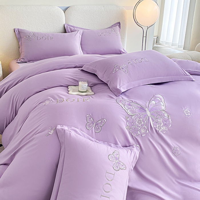 91家纺网 家纺一手货源 找家纺 大麦乐田 2025新款糯小棉立体绣花吊边四件套-蝶梦花语 蝶梦花语 浅紫