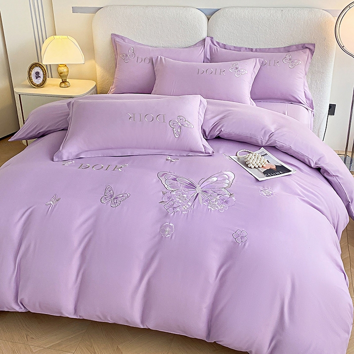 91家纺网 家纺一手货源 找家纺 大麦乐田 2025新款糯小棉立体绣花吊边四件套-蝶梦花语 蝶梦花语 浅紫