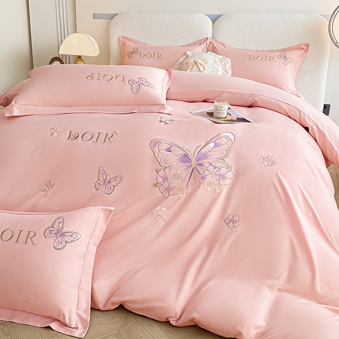 91家纺网 家纺一手货源 找家纺 大麦乐田 2025新款糯小棉立体绣花吊边四件套-蝶梦花语 蝶梦花语 粉玉