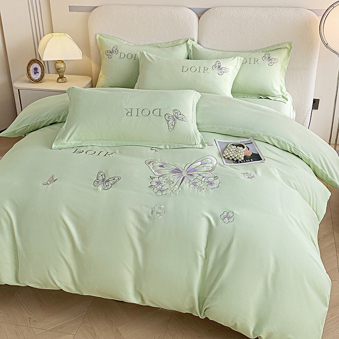 91家纺网 家纺一手货源 找家纺 大麦乐田 2025新款糯小棉立体绣花吊边四件套-蝶梦花语 蝶梦花语 浅绿