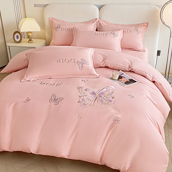 91家纺网 家纺一手货源 找家纺 大麦乐田 2025新款糯小棉立体绣花吊边四件套-蝶梦花语 蝶梦花语 粉玉