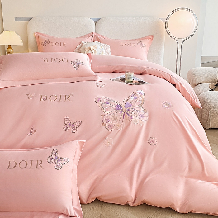 91家纺网 家纺一手货源 找家纺 大麦乐田 2025新款糯小棉立体绣花吊边四件套-蝶梦花语 蝶梦花语 粉玉