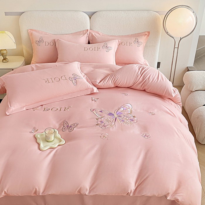 91家纺网 家纺一手货源 找家纺 大麦乐田 2025新款糯小棉立体绣花吊边四件套-蝶梦花语 蝶梦花语 粉玉