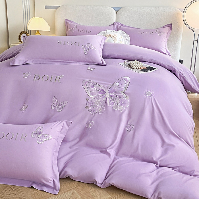 91家纺网 家纺一手货源 找家纺 大麦乐田 2025新款糯小棉立体绣花吊边四件套-蝶梦花语 蝶梦花语 浅紫