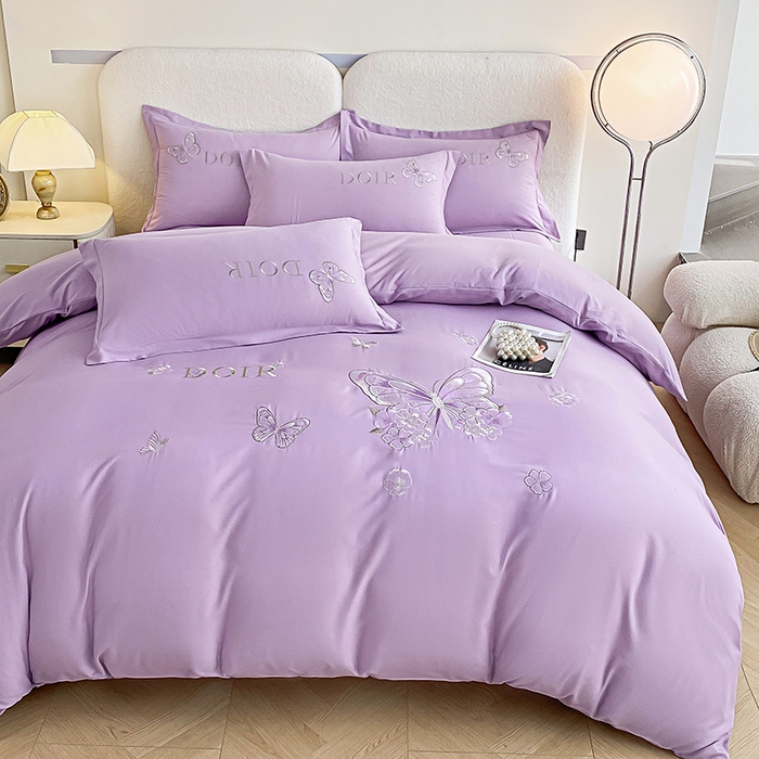 91家纺网 家纺一手货源 找家纺 大麦乐田 2025新款糯小棉立体绣花吊边四件套-蝶梦花语 蝶梦花语 浅紫