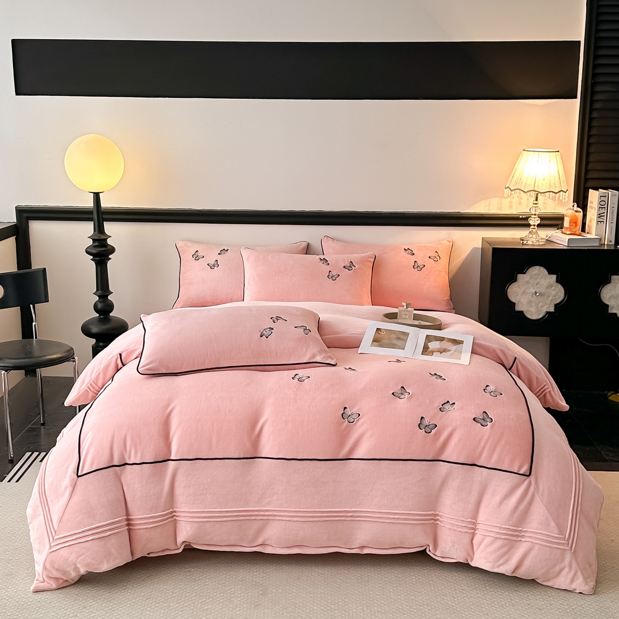 凯美家居 2025新款牛奶绒重工刺绣特种工艺四件套-可露丽 可露丽-粉玉