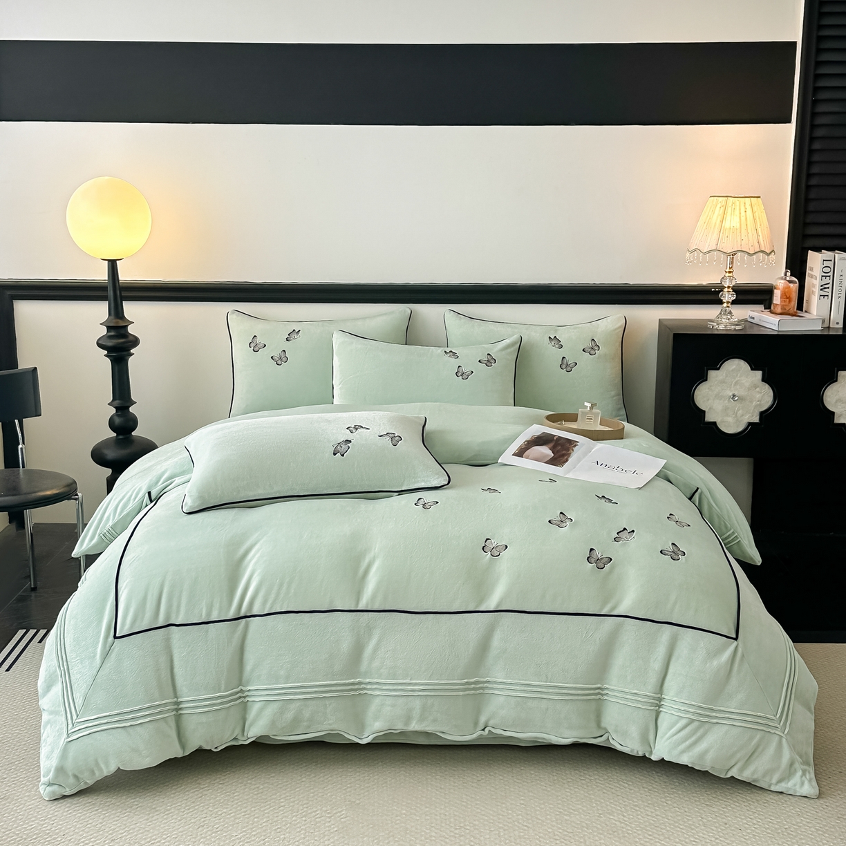 凯美家居 2025新款牛奶绒重工刺绣特种工艺四件套-可露丽 可露丽-浅绿