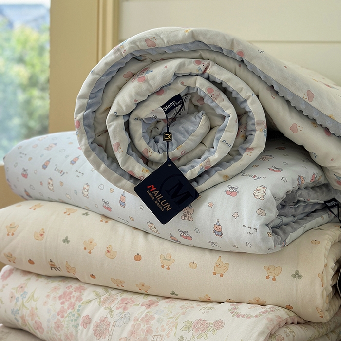 91家纺网 家纺一手货源 找家纺 麦伦家居 2025新款全棉双层纱3D豆豆被系列被子被芯（可配四件套） 组合图展示