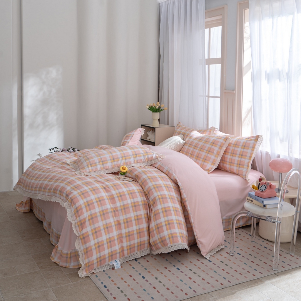 91家纺网 家纺一手货源 找家纺 （总）玖琳家纺 2025新款云朵水洗棉皱皱纱精致花边款四件套