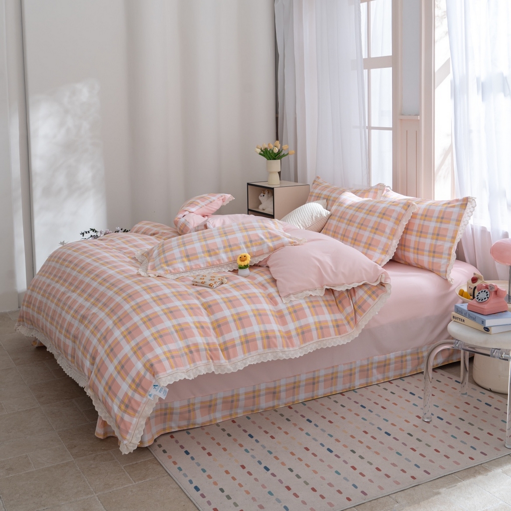 91家纺网 家纺一手货源 找家纺 （总）玖琳家纺 2025新款云朵水洗棉皱皱纱精致花边款四件套