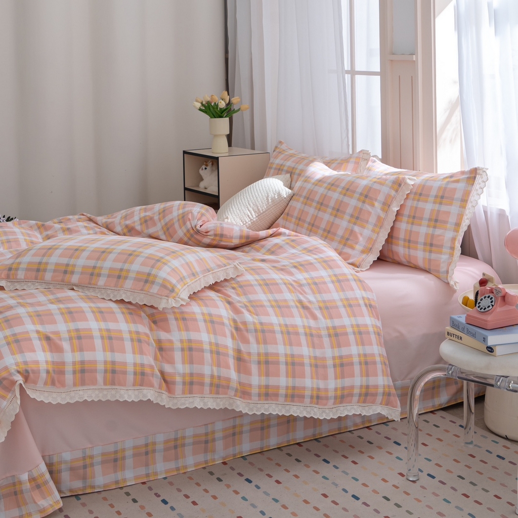 91家纺网 家纺一手货源 找家纺 （总）玖琳家纺 2025新款云朵水洗棉皱皱纱精致花边款四件套