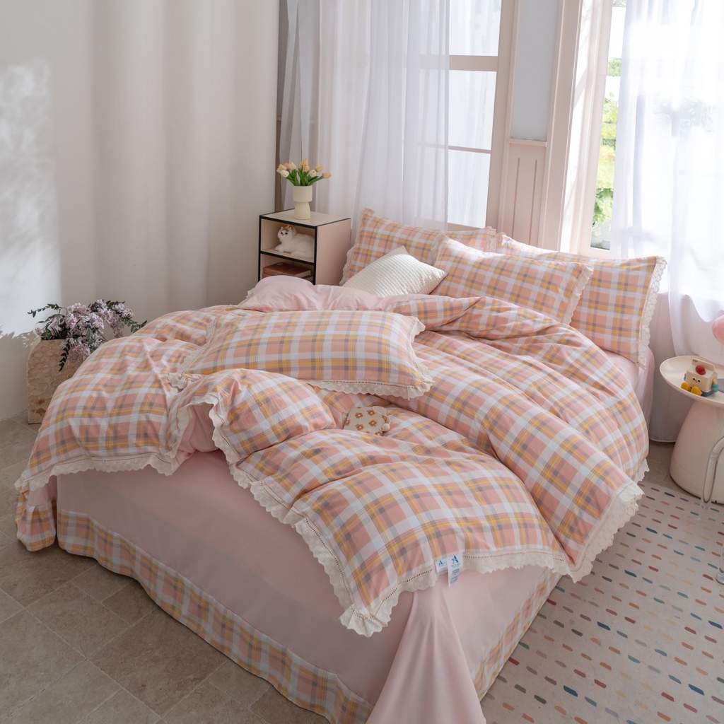 91家纺网 家纺一手货源 找家纺 （总）玖琳家纺 2025新款云朵水洗棉皱皱纱精致花边款四件套