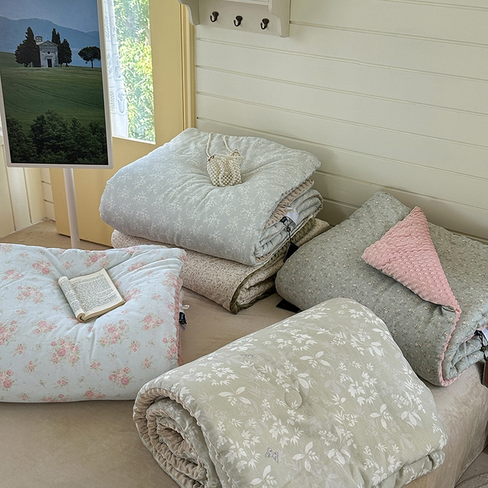 91家纺网 家纺一手货源 找家纺 麦伦家居 2025新款全棉双层纱3D豆豆被系列被子被芯（可配四件套） 组合图展示