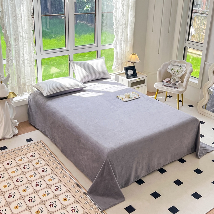 91家纺网 家纺一手货源 找家纺 柠萌家居 2025新款无印良品风双拼全棉色织水洗棉加牛奶绒四件套简约全棉拼牛奶绒四件套 提供买家秀 棉+绒-白细条