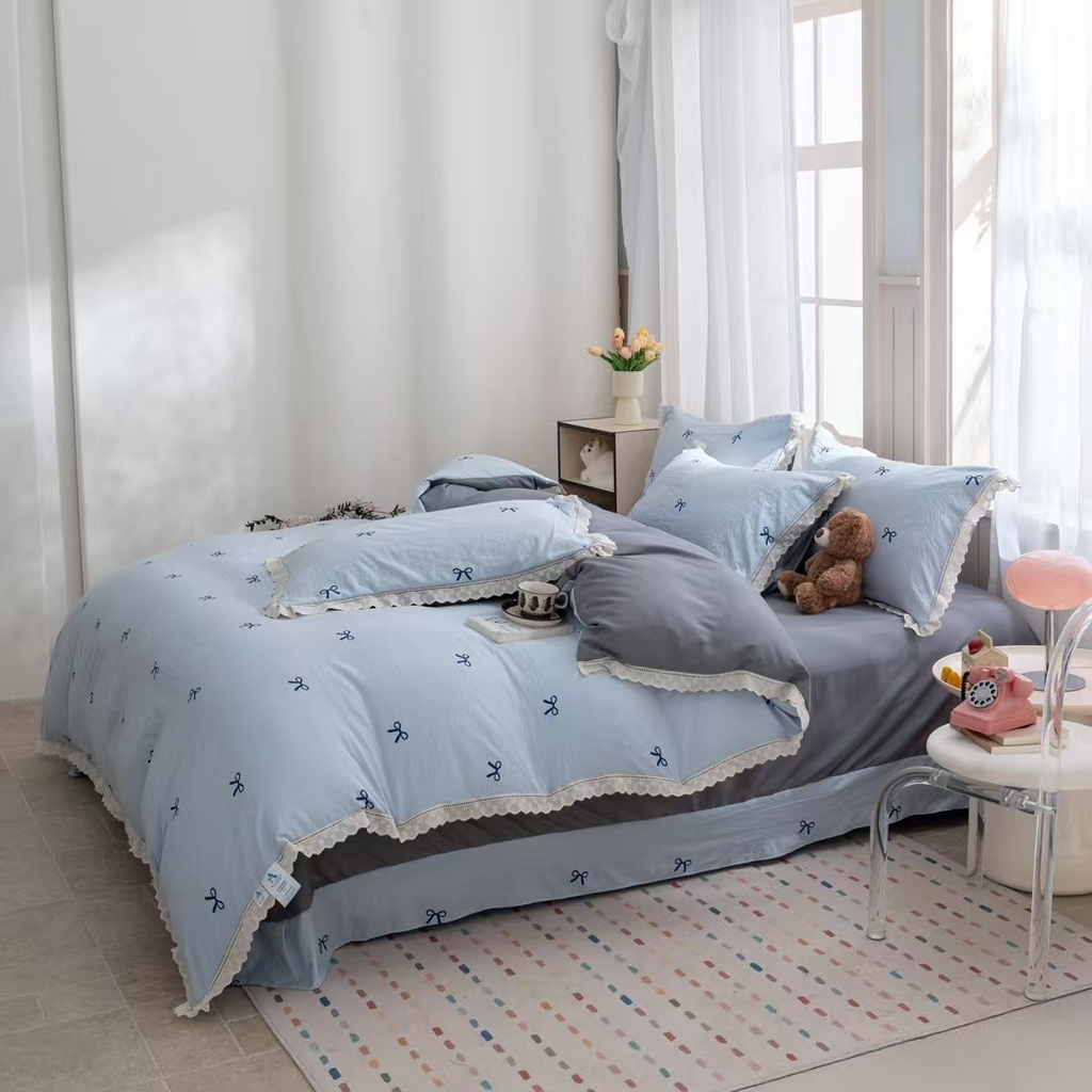 91家纺网 家纺一手货源 找家纺 玖琳家纺 2025新款云朵水洗棉皱皱纱精致花边款四件套 结语青评