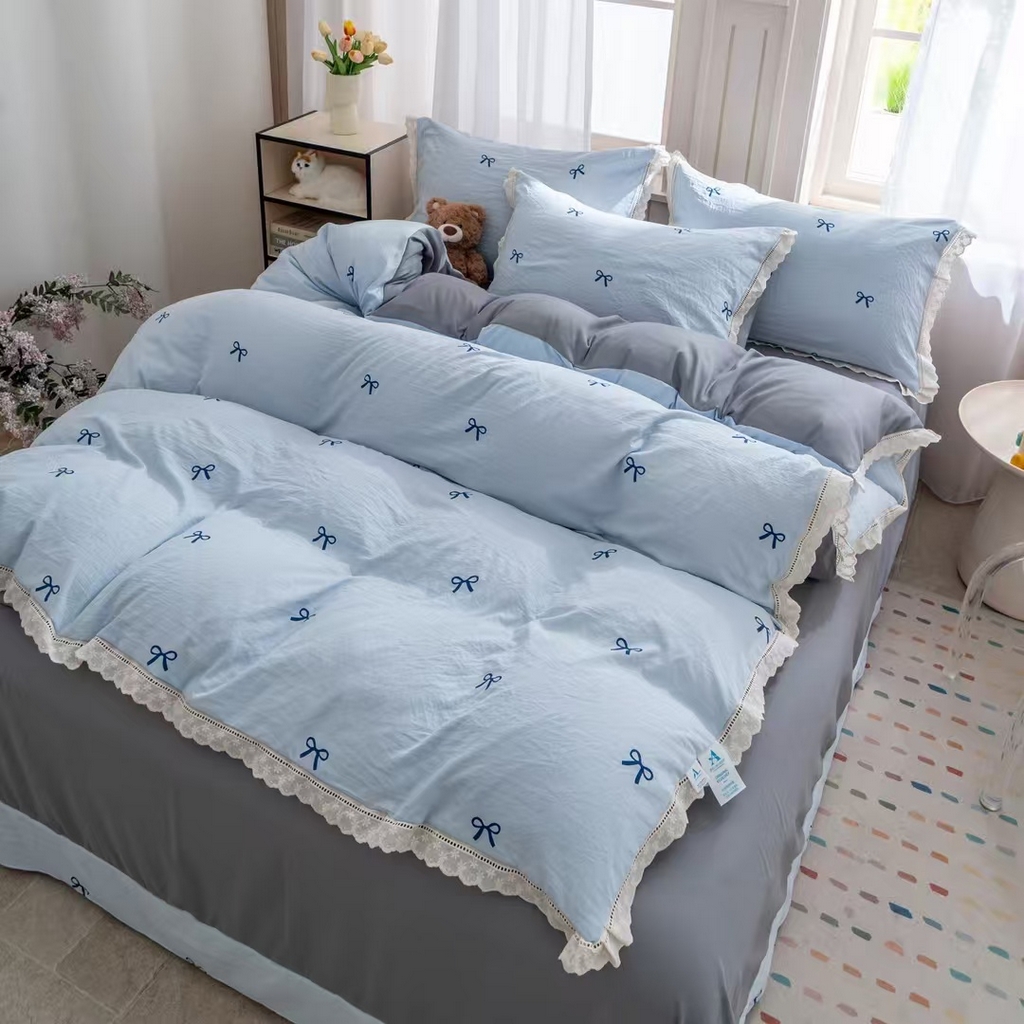 91家纺网 家纺一手货源 找家纺 玖琳家纺 2025新款云朵水洗棉皱皱纱精致花边款四件套 结语青评