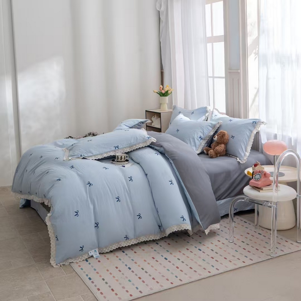 91家纺网 家纺一手货源 找家纺 玖琳家纺 2025新款云朵水洗棉皱皱纱精致花边款四件套 结语青评