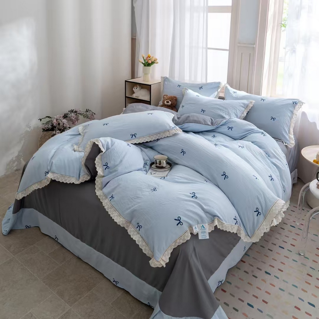 91家纺网 家纺一手货源 找家纺 玖琳家纺 2025新款云朵水洗棉皱皱纱精致花边款四件套 结语青评