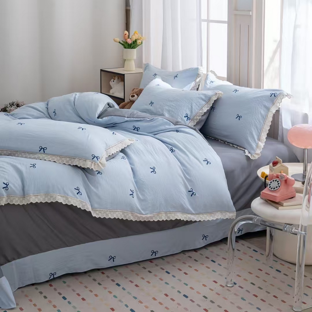 91家纺网 家纺一手货源 找家纺 玖琳家纺 2025新款云朵水洗棉皱皱纱精致花边款四件套 结语青评