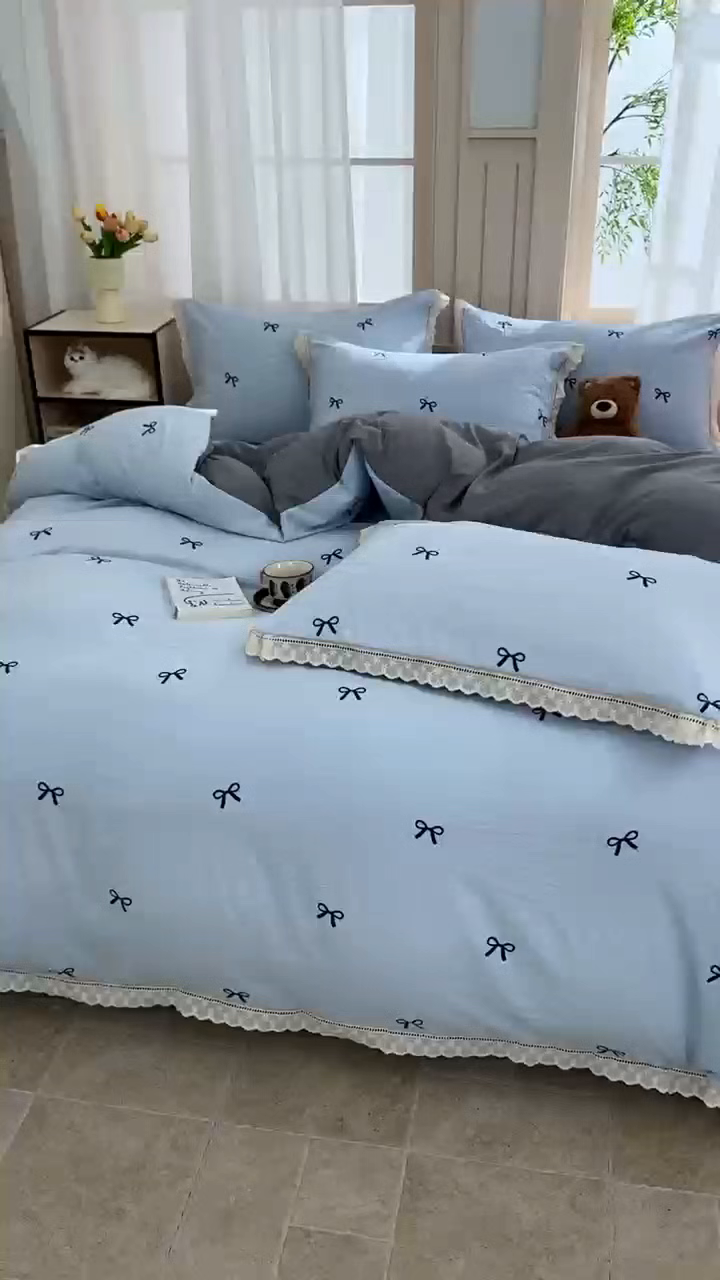 91家纺网 家纺一手货源 找家纺 玖琳家纺 2025新款云朵水洗棉皱皱纱精致花边款四件套 结语青评
