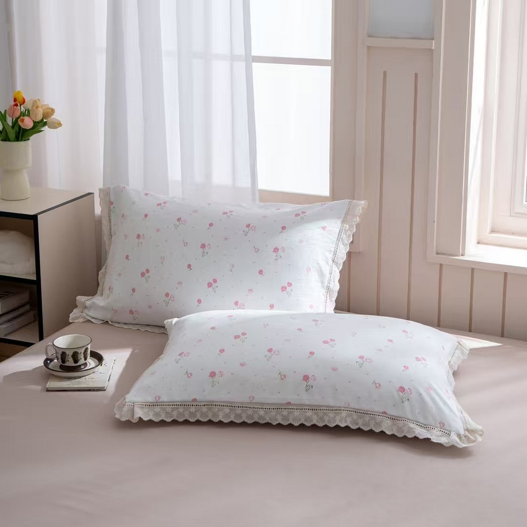 91家纺网 家纺一手货源 找家纺 玖琳家纺 2025新款云朵水洗棉皱皱纱精致花边款四件套 兰沁