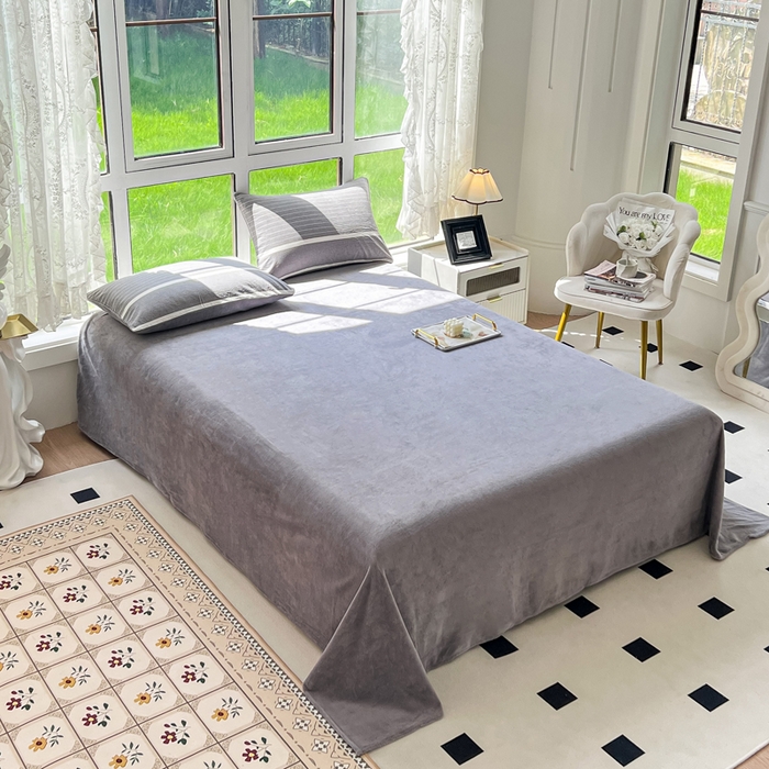 91家纺网 家纺一手货源 找家纺 柠萌家居 2025新款无印良品风双拼全棉色织水洗棉加牛奶绒四件套简约全棉拼牛奶绒四件套 提供买家秀 棉+绒-宽双线冷灰