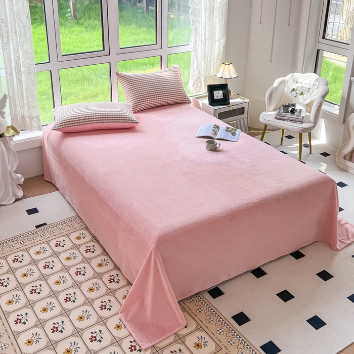 91家纺网 家纺一手货源 找家纺 柠萌家居 2025新款无印良品风双拼全棉色织水洗棉加牛奶绒四件套简约全棉拼牛奶绒四件套 提供买家秀 棉+绒-蜜粉小格